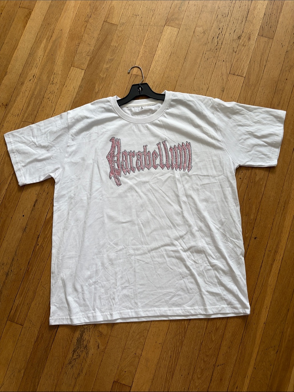 White Men’s Graphic T-Shirt with Pink Script Logo